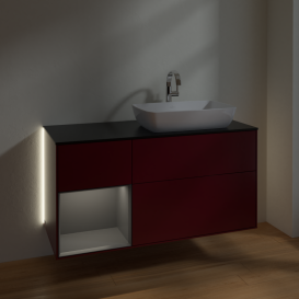 Тумба под раковину Villeroy & Boch Finion 120х50,1 см с подсветкой МДФ пион матовый лак/стекло черное матовое G802GKHB