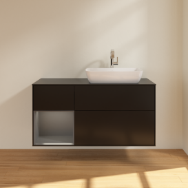 Тумба под раковину Villeroy & Boch Finion 120х50,1 см с подсветкой МДФ черный матовый лак/стекло черное матовое G802GKPD