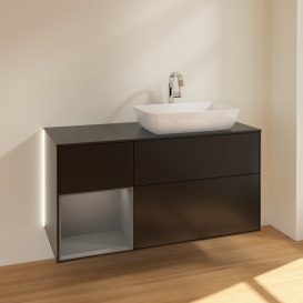 Тумба под раковину Villeroy & Boch Finion 120х50,1 см с подсветкой МДФ черный матовый лак/стекло черное матовое G802GKPD