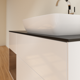 Тумба под раковину Villeroy & Boch Finion 120х50,1 см с подсветкой МДФ глянцевый белый лак/стекло черное матовое G802GNGF