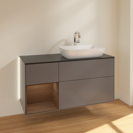 Тумба под раковину Villeroy & Boch Finion 120х50,1 см с подсветкой МДФ антрацит матовый лак/стекло черное матовое G802GNGK