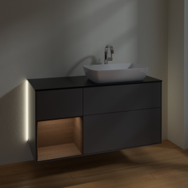 Тумба под раковину Villeroy & Boch Finion 120х50,1 см с подсветкой МДФ антрацит матовый лак/стекло черное матовое G802GNGK