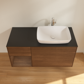 Тумба под раковину Villeroy & Boch Finion 120х50,1 см с подсветкой МДФ шпон грецкого ореха/стекло черное матовое G802GNGN