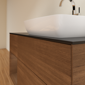Тумба под раковину Villeroy & Boch Finion 120х50,1 см с подсветкой МДФ шпон грецкого ореха/стекло черное матовое G802GNGN
