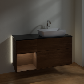 Тумба под раковину Villeroy & Boch Finion 120х50,1 см с подсветкой МДФ шпон грецкого ореха/стекло черное матовое G802GNGN