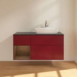 Тумба под раковину Villeroy & Boch Finion 120х50,1 см с подсветкой МДФ пион матовый лак/стекло черное матовое G802GNHB