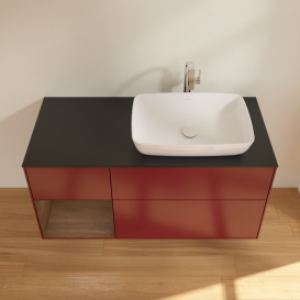 Тумба под раковину Villeroy & Boch Finion 120х50,1 см с подсветкой МДФ пион матовый лак/стекло черное матовое G802GNHB