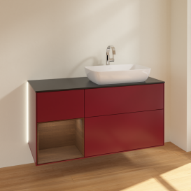 Тумба под раковину Villeroy & Boch Finion 120х50,1 см с подсветкой МДФ пион матовый лак/стекло черное матовое G802GNHB