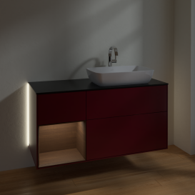 Тумба под раковину Villeroy & Boch Finion 120х50,1 см с подсветкой МДФ пион матовый лак/стекло черное матовое G802GNHB