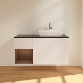 Тумба под раковину Villeroy & Boch Finion 120х50,1 см с подсветкой МДФ белый матовый лак/стекло черное матовое G802GNMT