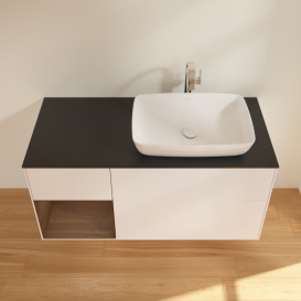 Тумба под раковину Villeroy & Boch Finion 120х50,1 см с подсветкой МДФ белый матовый лак/стекло черное матовое G802GNMT