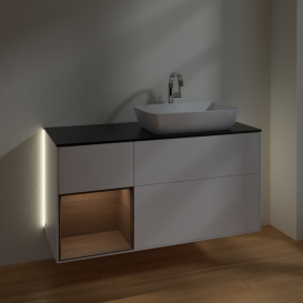 Тумба под раковину Villeroy & Boch Finion 120х50,1 см с подсветкой МДФ белый матовый лак/стекло черное матовое G802GNMT