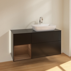 Тумба под раковину Villeroy & Boch Finion 120х50,1 см с подсветкой МДФ черный матовый лак/стекло черное матовое G802GNPD