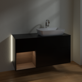 Тумба под раковину Villeroy & Boch Finion 120х50,1 см с подсветкой МДФ черный матовый лак/стекло черное матовое G802GNPD