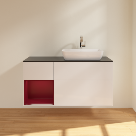 Тумба под раковину Villeroy & Boch Finion 120х50,1 см с подсветкой МДФ глянцевый белый лак/стекло черное матовое G802HBGF