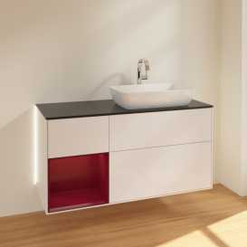 Тумба под раковину Villeroy & Boch Finion 120х50,1 см с подсветкой МДФ глянцевый белый лак/стекло черное матовое G802HBGF