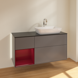 Тумба под раковину Villeroy & Boch Finion 120х50,1 см с подсветкой МДФ антрацит матовый лак/стекло черное матовое G802HBGK