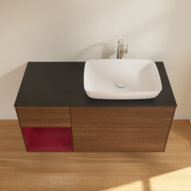 Тумба под раковину Villeroy & Boch Finion 120х50,1 см с подсветкой МДФ шпон грецкого ореха/стекло черное матовое G802HBGN