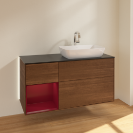 Тумба под раковину Villeroy & Boch Finion 120х50,1 см с подсветкой МДФ шпон грецкого ореха/стекло черное матовое G802HBGN