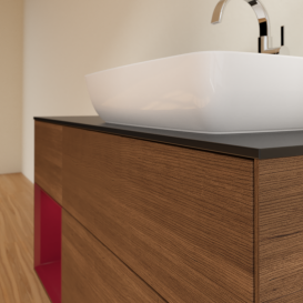 Тумба под раковину Villeroy & Boch Finion 120х50,1 см с подсветкой МДФ шпон грецкого ореха/стекло черное матовое G802HBGN