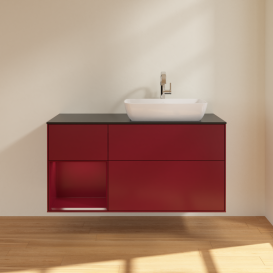 Тумба под раковину Villeroy & Boch Finion 120х50,1 см с подсветкой МДФ пион матовый лак/стекло черное матовое G802HBHB