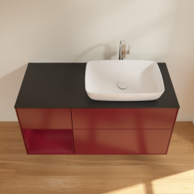 Тумба под раковину Villeroy & Boch Finion 120х50,1 см с подсветкой МДФ пион матовый лак/стекло черное матовое G802HBHB