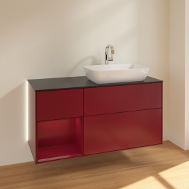 Тумба под раковину Villeroy & Boch Finion 120х50,1 см с подсветкой МДФ пион матовый лак/стекло черное матовое G802HBHB