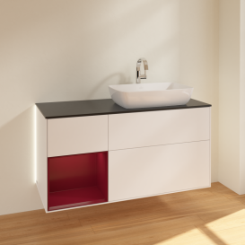 Тумба под раковину Villeroy & Boch Finion 120х50,1 см с подсветкой МДФ белый матовый лак/стекло черное матовое G802HBMT