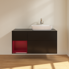 Тумба під раковину Villeroy & Boch Finion 120х50,1 см із підсвічуванням МДФ чорний матовий лак/скло чорне матове G802HBPD