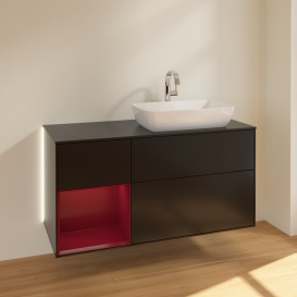 Тумба під раковину Villeroy & Boch Finion 120х50,1 см із підсвічуванням МДФ чорний матовий лак/скло чорне матове G802HBPD