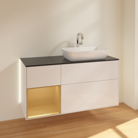 Тумба под раковину Villeroy & Boch Finion 120х50,1 см с подсветкой МДФ глянцевый белый лак/стекло черное матовое G802HFGF