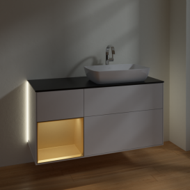 Тумба под раковину Villeroy & Boch Finion 120х50,1 см с подсветкой МДФ глянцевый белый лак/стекло черное матовое G802HFGF