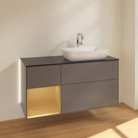 Тумба под раковину Villeroy & Boch Finion 120х50,1 см с подсветкой МДФ антрацит матовый лак/стекло черное матовое G802HFGK