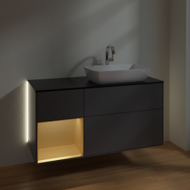 Тумба под раковину Villeroy & Boch Finion 120х50,1 см с подсветкой МДФ антрацит матовый лак/стекло черное матовое G802HFGK