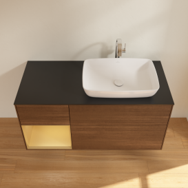 Тумба под раковину Villeroy & Boch Finion 120х50,1 см с подсветкой МДФ шпон грецкого ореха/стекло черное матовое G802HFGN