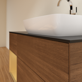 Тумба под раковину Villeroy & Boch Finion 120х50,1 см с подсветкой МДФ шпон грецкого ореха/стекло черное матовое G802HFGN