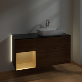 Тумба под раковину Villeroy & Boch Finion 120х50,1 см с подсветкой МДФ шпон грецкого ореха/стекло черное матовое G802HFGN