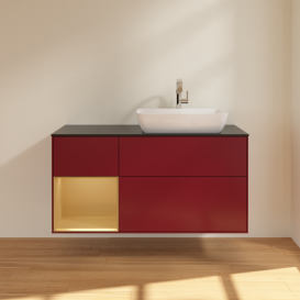 Тумба под раковину Villeroy & Boch Finion 120х50,1 см с подсветкой МДФ пион матовый лак/стекло черное матовое G802HFHB