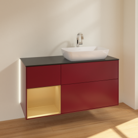 Тумба под раковину Villeroy & Boch Finion 120х50,1 см с подсветкой МДФ пион матовый лак/стекло черное матовое G802HFHB