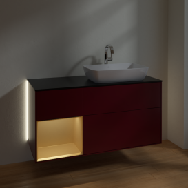 Тумба под раковину Villeroy & Boch Finion 120х50,1 см с подсветкой МДФ пион матовый лак/стекло черное матовое G802HFHB