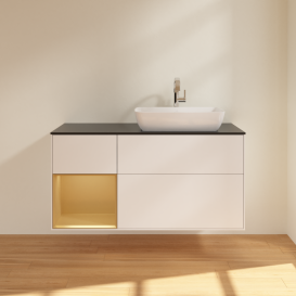 Тумба под раковину Villeroy & Boch Finion 120х50,1 см с подсветкой МДФ белый матовый лак/стекло черное матовое G802HFMT