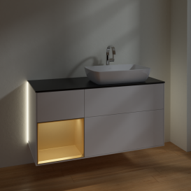 Тумба под раковину Villeroy & Boch Finion 120х50,1 см с подсветкой МДФ белый матовый лак/стекло черное матовое G802HFMT