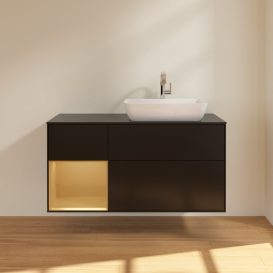 Тумба под раковину Villeroy & Boch Finion 120х50,1 см с подсветкой МДФ черный матовый лак/стекло черное матовое G802HFPD