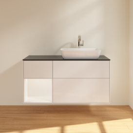 Тумба под раковину Villeroy & Boch Finion 120х50,1 см с подсветкой МДФ глянцевый белый лак/стекло черное матовое G802MTGF