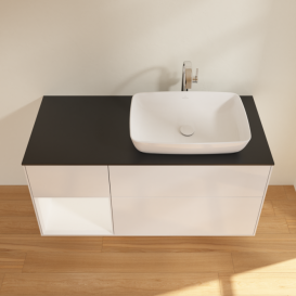 Тумба под раковину Villeroy & Boch Finion 120х50,1 см с подсветкой МДФ глянцевый белый лак/стекло черное матовое G802MTGF