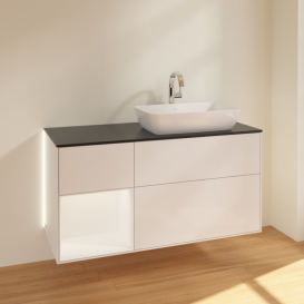 Тумба под раковину Villeroy & Boch Finion 120х50,1 см с подсветкой МДФ глянцевый белый лак/стекло черное матовое G802MTGF