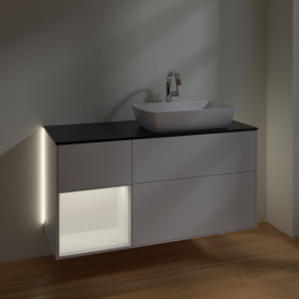 Тумба под раковину Villeroy & Boch Finion 120х50,1 см с подсветкой МДФ глянцевый белый лак/стекло черное матовое G802MTGF