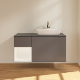 Тумба под раковину Villeroy & Boch Finion 120х50,1 см с подсветкой МДФ антрацит матовый лак/стекло черное матовое G802MTGK