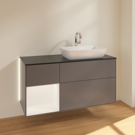 Тумба под раковину Villeroy & Boch Finion 120х50,1 см с подсветкой МДФ антрацит матовый лак/стекло черное матовое G802MTGK