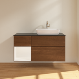 Тумба під раковину Villeroy & Boch Finion 120х50,1 см із підсвічуванням МДФ шпон волоського горіха/скло чорне матове G802MTGN